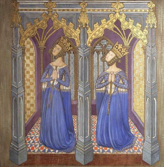 Tristram, Ernest William, 1882-1952; Reconstruction of Medieval Mural Painting, Possibly Queen Philippa with Daughter